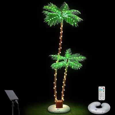 6ft Solar Lighted Palm Tree Artificial Fake Tree Lights Tiki Bar Pool Deck Decor • $53.99