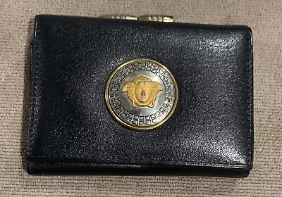 Versace Wallet Black Leather Vintage Genuine • $83.49