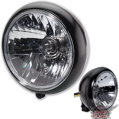 7   Motorcycle Headlights H4 Black With Holder Chopper Bobber Custom E-Tested • £63.46