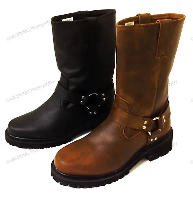 New Men's Harness Boots Motorcycle Biker Full Grain Leather Engineer Riding • $63.80