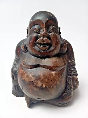 Vintage Wooden Carved Laughing Happy Buddha 12cm Height • £3.60