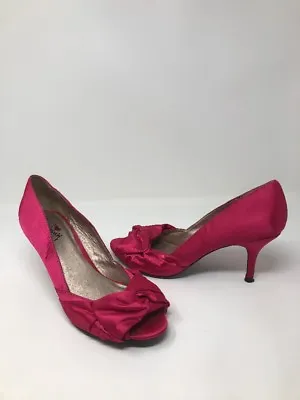 Luichiny Best One Yet Magenta PINK Open Toe Satin  Pump Shoe 8 • £21.20