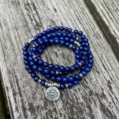 108 Mala Beads Prayer Lapis Lazuli Necklace Multi Strands Healing Yoga Bracelet • $14.80