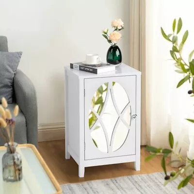 Density Board Spray Paint Smoked Mirror Single Door Carved Bedside Table White • $82.36