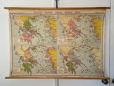 Vintage Pull Down School Map B9 Sequence Map Of Greece • $50