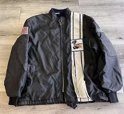 Vintage Ford Cobra Jacket Size XL ? Black Sherpa Lined FLAWS BEAT THRASHED SEE • $60