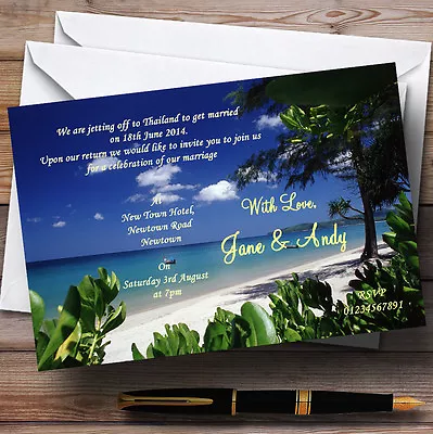 £7.29 • Buy Thailand Beach Palm Tree Jetting Off Abroad Personalised Wedding Invitations