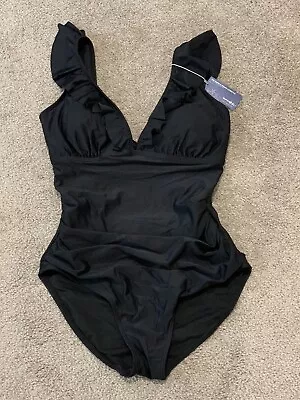 Summer Mae Maternity One Piece Swimsuit Ruffled Monokini Black SZ SMALL NWT • $14.98