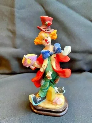 K's Collection Clown Figurine 5.5  Tall Red Coat Blue Tie Unmbrella • $6