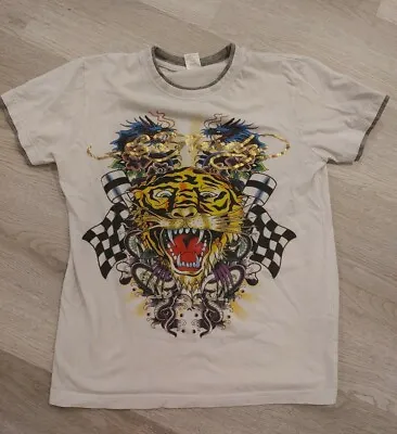 Ed Hardy Kids T-Shirt Size L White With Tiger Decals Front And Back • $6.54