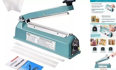  Impulse Bag Sealer Manual Poly Bag Sealing Machine W/Adjustable 8 Inch Blue • $41.12