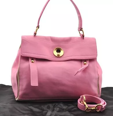 Authentic YVES SAINT LAURENT Muse Two 2Way Shoulder Hand Bag Leather Pink 7213I • $102