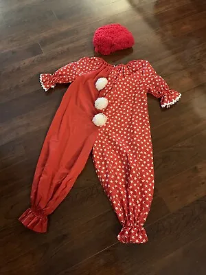 Vintage Handmade Halloween Child's Clown Red & White Costume W/ Yarn Hair Wig • $22.99