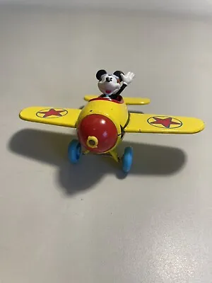 Vintage Disney Decopac Yellow Metal Diecast Plane Airplane W/ Mickey Mouse Toy • $13.99