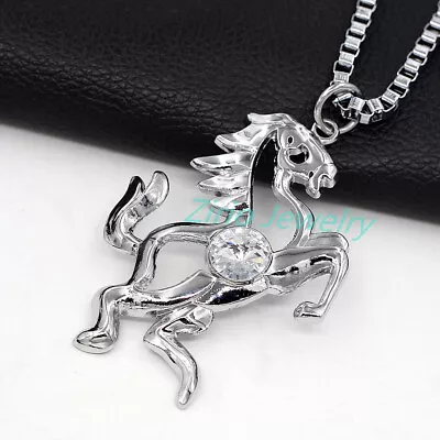 New Fashion Stainless Steel Mustang Horse Crystal Pendant Chain Necklace Gift • $6.99