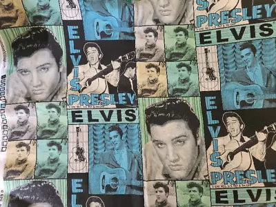 ELVIS PRESLEY VIP Cranston OOP Cotton 2 Yards Quilt Crafts Blue Green Tan Beige • $34.99