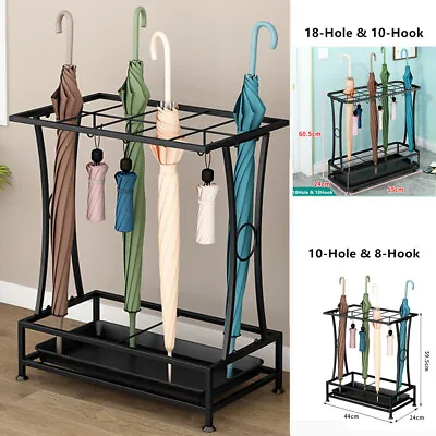 Freestand Metal Umbrella Holder Stand Umbrella Rack Drip Tray 10-18 Slot & Hooks • $45.95