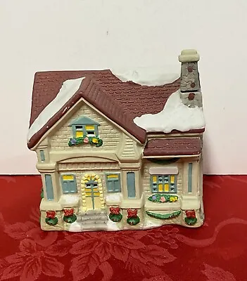 Christmas Village Porcelain Removable Chimney Lighted House 1995 Vintage • $11