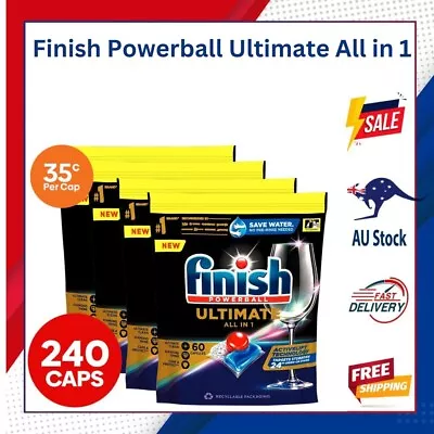 4 X Finish Dishwashing Tabs Tablets Powerball Ultimate Lemon Sparkle 60pk AU • $109.99