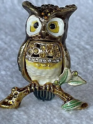 Jeweled Small Owl On Branch Trinket Box Made With Swarovski Crystals • $34.99