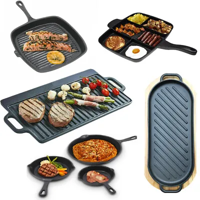 £17.99 • Buy Pre Seasoned Cast Iron Skillet Frying Pan Oven Safe Grill Cookware Griddle Pan