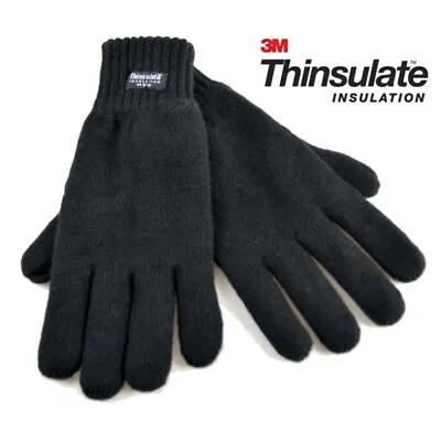 Thinsulate Mens Thermal Lined Winter Gloves  Black Grey M/L L/XL/one Size • £7.49