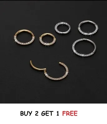 THIN Clicker Helix Nose Ring CZ Piercing Daith Crystal  Hoop Small Nose  Septum • £4.99