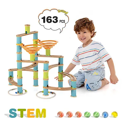 Kids' Educational Learning Toys 163 PCS Bamboo Marble Run Set W/ Portable Bag • $59.99