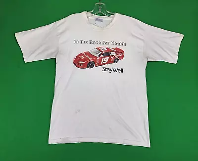 Vintage NASCAR Elliot Sadler #19 T Shirt Men's Large White Dodge Distressed • $17.99