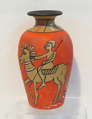 Vintage MCM Italy Vase Red W/Stylized Roman Soldier On Horse 6-/12  NICE! • $34.85