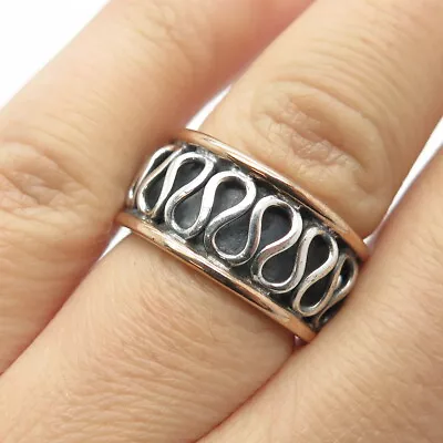 925 Sterling Silver 2-Tone Vintage Eternal Curve Band Ring Size 6.5 • $54.99