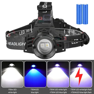 LED Long-Beam Headlight 100W USB Rechargeable Head Torch Headlamp Camping Light • £19.99