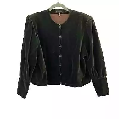 Feminella Vintage Velvet Jacket Victorian Button Up Green EUR 42 US Size Medium • $49