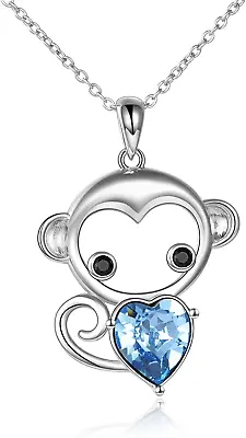 Monkey Necklace Gifts Sterling Silver Crystal Monkey Pendant Necklace Jewelry Fo • $84.44