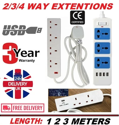 £6.99 • Buy UK Extension Lead Cable Electric Mains Power 1 2 3 4 6 8 10 Gang Way Plug Socket