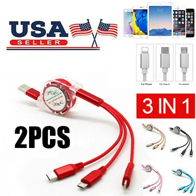 2Pack 3 IN 1 Multi Retractable Fast Charger Cord USB For Type-C/Micro USB/iPhone • $9.59
