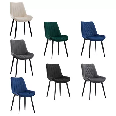 2Pcs Dining Chairs Velvet Padded Seat Metal Leg Kitchen Chairs Multicolor • £109.99