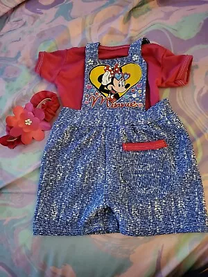 Minnie Mouse 3 Piece Outfit Size 12 Months Multi Color Romper W Top & Headband • $12.99