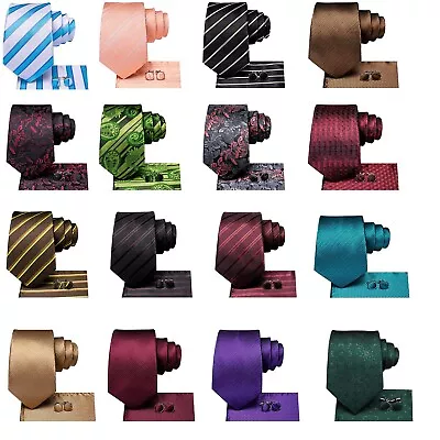 Men's Tie Set Blue Red White Striped Silk Necktie Square Hanky Cufflink Wedding • $11.99