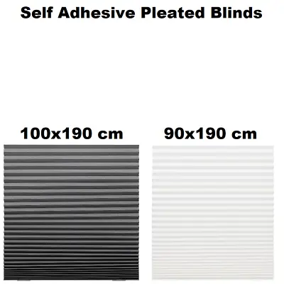 Self Adhesive Pleated Window Blinds Blackout White Fabric Home Office Block-Out • £14.07