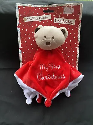 New Red My First Christmas Rattling Teddy Bear Card Factory Comforter Blankie • £8.99