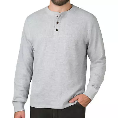 Mens Long Sleeve T-Shirt Thermal Henley Grandad Warm Waffle Knit Winter Cuff Tee • £11.99