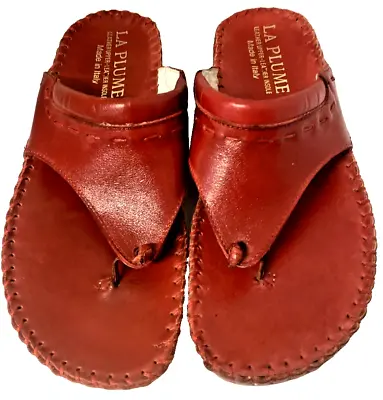 La Plume Womens Red Leather Slip On Thong Sandal Shoe Euro 36 US 5 • $24.95
