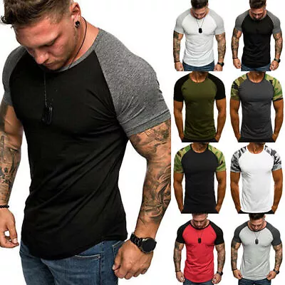 Man Tight Fit Muscle Short Sleeve T-Shirt Gym Sport Tee Shirts Casual Tops New/ • £15.16