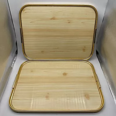 2 Vintage Replacement Carefree Light Wood Gold Metal Frame Trays For Tea Trolley • £12.49
