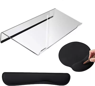 3 Pcs Acrylic Tilting Computer Keyboard Stand With Mouse And Keyboard Wrist Rest • $25.05