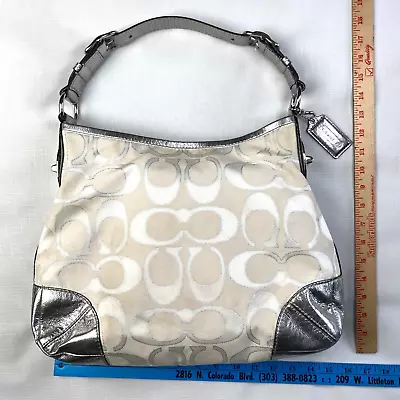 COACH  Peyton  White + Silver Sateen METALLIC HOBO BAG! Hand Purse B1226 19758M • $43.99