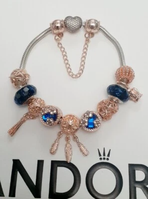 $99.95 • Buy Authentic Pandora Bracelet With Rose Gold Clasp And Beautiful Generic Charms