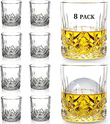 Crystal Vintage Old Fashioned Whiskey Glasses Gifts For Men Set Of 8 11 OZ Whisk • $26.95