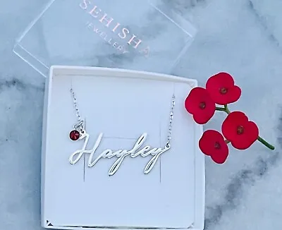 Personalised 925 Sterling Silver Name Necklace With Birthstone • £23.50